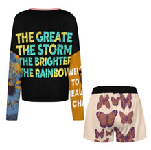 Cargar imagen en el visor de la galería, Conjunto de pijama de 2 piezas para mujer 203 camiseta manga larga abotonada + pantalón corto personalizado con patrón foto texto (impresión de imágenes múltiples)