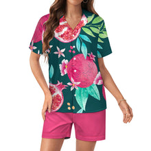 Cargar imagen en el visor de la galería, Conjunto de pijama de seda de 2 piezas con botones y manga corta para mujer personalizado con patrón foto texto (impresión de imagen única)