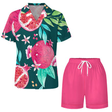 Cargar imagen en el visor de la galería, Conjunto de pijama de seda de 2 piezas con botones y manga corta para mujer personalizado con patrón foto texto (impresión de imagen única)