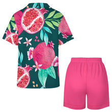 Cargar imagen en el visor de la galería, Conjunto de pijama de seda de 2 piezas con botones y manga corta para mujer personalizado con patrón foto texto (impresión de imagen única)