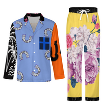 Cargar imagen en el visor de la galería, Conjunto de pijama para hombre, camisa de manga larga + pantalón largo con cordón personalizado con patrón foto texto (impresión de imágenes múltiples)