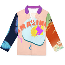 Cargar imagen en el visor de la galería, Conjuntos de pijama clásicos de manga larga para mujer personalizados con patrón de texto de nombre (diseño de varias imágenes)