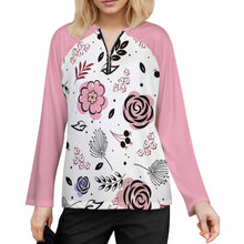 Cargar imagen en el visor de la galería, Camiseta de mujer con cuello en V y manga larga con cremallera NT58 personalizado con patrón foto texto (impresión de imagen única)