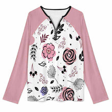 Cargar imagen en el visor de la galería, Camiseta de mujer con cuello en V y manga larga con cremallera NT58 personalizado con patrón foto texto (impresión de imagen única)