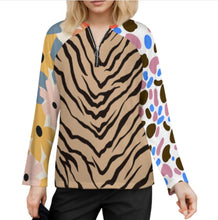 Cargar imagen en el visor de la galería, Camiseta de mujer de manga larga con cuello en V y cremallera NT58 personalizado con patrón foto texto (impresión de imágenes múltiples)