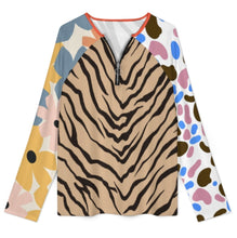 Cargar imagen en el visor de la galería, Camiseta de mujer de manga larga con cuello en V y cremallera NT58 personalizado con patrón foto texto (impresión de imágenes múltiples)