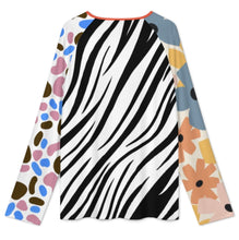 Cargar imagen en el visor de la galería, Camiseta de mujer de manga larga con cuello en V y cremallera NT58 personalizado con patrón foto texto (impresión de imágenes múltiples)