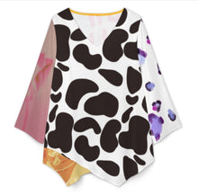 Cargar imagen en el visor de la galería, Blusa de mujer con escote en V y manga larga con dobladillo irregular BZL personalizado con patrón foto texto (impresión de imágenes múltiples)