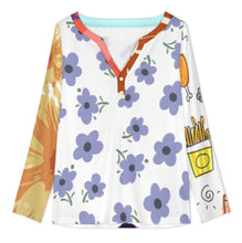 Cargar imagen en el visor de la galería, Top de manga larga con cuello en V abotonado en la parte delantera YUC personalizado con patrón foto texto (impresión de imágenes múltiples)