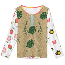 Cargar imagen en el visor de la galería, Blusa de mujer con cuello redondo y mangas largas con botones BMJ personalizado con patrón foto texto (impresión de imágenes múltiples)