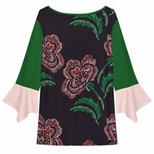 Cargar imagen en el visor de la galería, Tops de mujer Camiseta con botones y cuello en V con mangas de pétalos 3/4 VJK personalizado con patrón foto texto (impresión de imagen única)