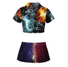 Cargar imagen en el visor de la galería, Disfraz de animadora uniforme crop top y falda 2 piezas para mujer personalizado con patrón foto texto (impresión de imágenes múltiples)