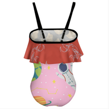 Cargar imagen en el visor de la galería, Traje de baño con volantes y hombros descubiertos para niña NT045 personalizado con patrón foto texto (impresión de imágenes múltiples)