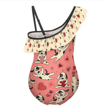 Cargar imagen en el visor de la galería, Traje de baño de tirantes de espagueti con volantes para niñas y niños personalizado con patrón foto texto (impresión de imágenes múltiples)