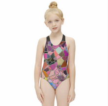 Cargar imagen en el visor de la galería, Bañador moda niña NT018 personalizado con patrón foto texto (impresión de imágenes múltiples)