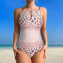Cargar imagen en el visor de la galería, Traje de baño halter de una pieza con cordones para mujer personalizado con patrón foto texto (impresión de imagen única)