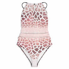 Cargar imagen en el visor de la galería, Traje de baño halter de una pieza con cordones para mujer personalizado con patrón foto texto (impresión de imagen única)