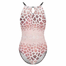 Cargar imagen en el visor de la galería, Traje de baño halter de una pieza con cordones para mujer personalizado con patrón foto texto (impresión de imagen única)