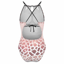 Cargar imagen en el visor de la galería, Traje de baño halter de una pieza con cordones para mujer personalizado con patrón foto texto (impresión de imagen única)