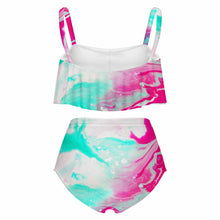 Cargar imagen en el visor de la galería, Traje de baño para mujer MSYX464 Trajes de baño de dos piezas Top con volantes y parte inferior de cintura alta Conjunto de bikini personalizado con patrón foto texto