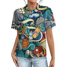 Cargar imagen en el visor de la galería, Polo para mujer con hombros rectos y tapeta de botones LTPL22 personalizado con patrón foto texto (impresión de imagen única)