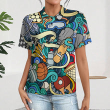 Cargar imagen en el visor de la galería, Polo para mujer con hombros rectos y tapeta de botones LTPL22 personalizado con patrón foto texto (impresión de imagen única)