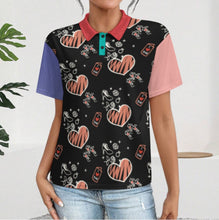 Cargar imagen en el visor de la galería, Polo de mujer con hombros rectos y tapeta de botones LTPL22 personalizado con patrón foto texto (impresión de imágenes múltiples)