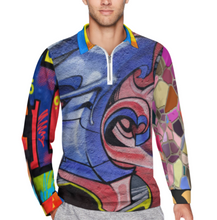 Cargar imagen en el visor de la galería, Camiseta polo manga larga hombre RL con cremallera con cuello de punto personalizado con foto patrón texto (impresión de imágenes múltiples)