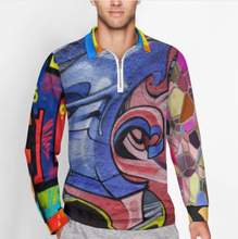 Cargar imagen en el visor de la galería, Camiseta polo manga larga hombre RL con cremallera con cuello de punto personalizado con foto patrón texto (impresión de imágenes múltiples)