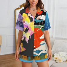 Cargar imagen en el visor de la galería, Pijama de manga corta para mujer LM093 con diseño personalizado con patrón foto texto (impresión de imágenes múltiples)