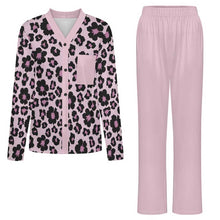 Cargar imagen en el visor de la galería, Pijama de manga larga con cuello en V para mujer B99TZ personalizado con patrón foto texto (impresión de imagen única)