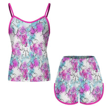 Cargar imagen en el visor de la galería, Pijama de verano para mujer pijama de tirantes de satén de 2 piezas personalizado con patrón foto texto (impresión de imagen única)