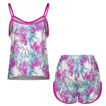 Cargar imagen en el visor de la galería, Pijama de verano para mujer pijama de tirantes de satén de 2 piezas personalizado con patrón foto texto (impresión de imagen única)