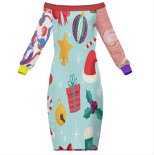 Cargar imagen en el visor de la galería, Vestido de mujer de manga larga con hombros descubiertos MXLD personalizado con patrón foto texto (impresión de imágenes múltiples)