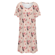 Cargar imagen en el visor de la galería, Vestido de mujer de manga corta con botones y cuello redondo LM501 personalizado con patrón foto texto (impresión de imagen única)
