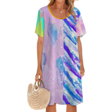 Cargar imagen en el visor de la galería, Vestido de mujer de manga corta con botones LM501 personalizado con patrón foto texto (impresión de imágenes múltiples)