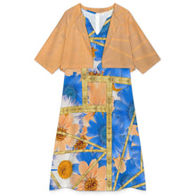 Cargar imagen en el visor de la galería, Vestido de mujer de 2 piezas con escote en V (vestido sin mangas + abrigo tipo chal) A77Q personalizado con patrón foto texto (impresión de imagen única)