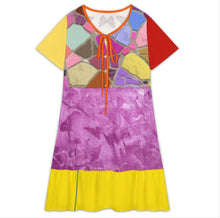 Cargar imagen en el visor de la galería, Vestido de verano para mujer cuello en V manga corta minivestido informal LYQ117 personalizado con patrón foto texto (impresión de imágenes múltiples)