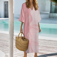 Cargar imagen en el visor de la galería, Bata de Mujer Estilo Mediterráneo con Cuello en V y Manga Corta YKL06 personalizado con patrón foto texto (impresión de imagen única)