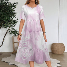 Cargar imagen en el visor de la galería, Vestido Largo de Cuello Redondo y Manga Corta para Mujer MWL784 personalizado con patrón foto texto