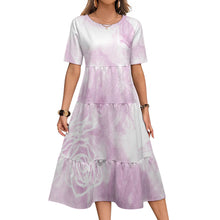 Cargar imagen en el visor de la galería, Vestido Largo de Cuello Redondo y Manga Corta para Mujer MWL784 personalizado con patrón foto texto