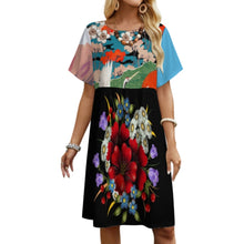 Cargar imagen en el visor de la galería, Vestido midi de verano de manga corta con cuello redondo y estampado personalizado con patrón foto texto (impresión de imágenes múltiples)