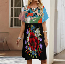 Cargar imagen en el visor de la galería, Vestido midi de verano de manga corta con cuello redondo y estampado personalizado con patrón foto texto (impresión de imágenes múltiples)