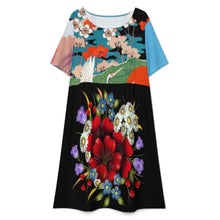 Cargar imagen en el visor de la galería, Vestido midi de verano de manga corta con cuello redondo y estampado personalizado con patrón foto texto (impresión de imágenes múltiples)