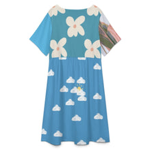 Cargar imagen en el visor de la galería, Vestido midi de verano de manga corta con cuello redondo y estampado personalizado con patrón foto texto (impresión de imágenes múltiples)