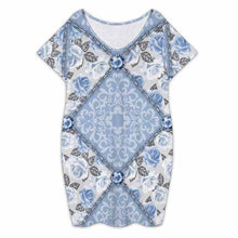 Cargar imagen en el visor de la galería, Vestido midi con cuello de pico para mujer y manga corta A96Q personalizado con patrón foto texto