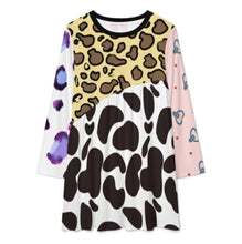 Cargar imagen en el visor de la galería, Vestido de empalme de manga larga para mujer F72Q Vestido casual de moda personalizado con patrón foto texto (impresión de imágenes múltiples)