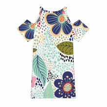Cargar imagen en el visor de la galería, Vestido de mujer de manga corta con cuello en V y hombros descubiertos ANQ personalizado con patrón foto texto