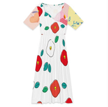 Cargar imagen en el visor de la galería, Vestido midi con cuello en V y cuello de pétalo para mujer F31Q personalizado con patrón foto texto (impresión de imágenes múltiples)