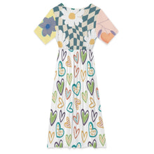 Cargar imagen en el visor de la galería, Vestido midi con cuello en V y cuello de pétalo para mujer F31Q personalizado con patrón foto texto (impresión de imágenes múltiples)